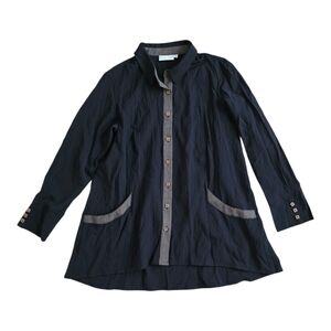 Habitat Black Long A-Line Crinkle Shirt with Checkered Detail S